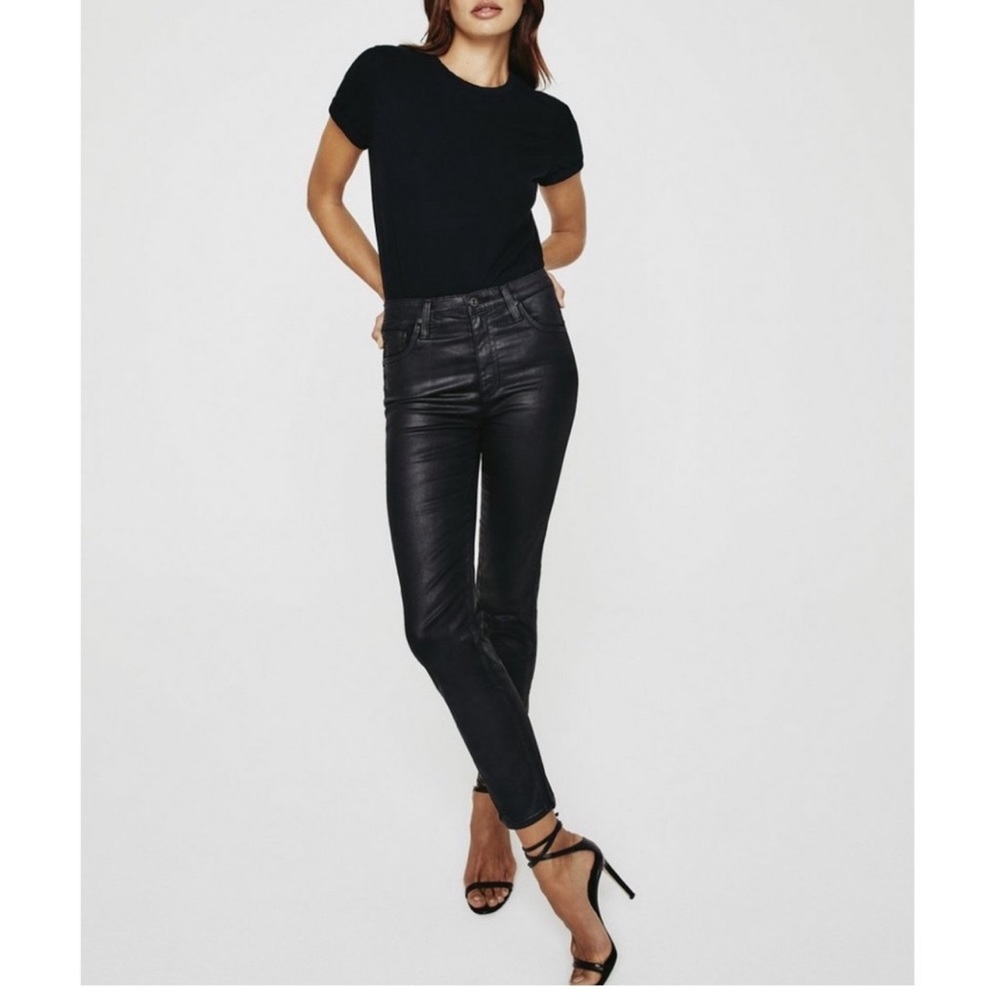 AG jeans..The Isabelle high-rise straight crop, black coated denim, 23-never wo…